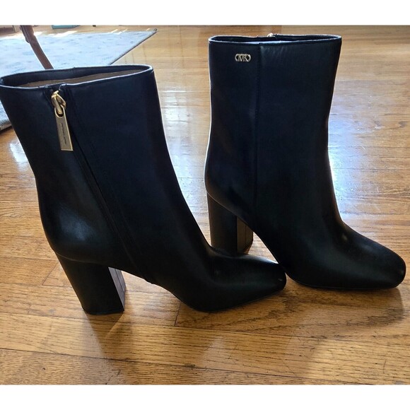 Michael Kors Perla Leather Ankle Heeled Boots Black Womens 9.5M - Picture 1 of 11